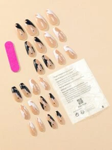 24 chiếc Long Quan Tài Đồ Họa Móng Tay Giả & 1 Tấm Băng & 1 Dũa Móng Tay - Nhiều màu - Xem 2