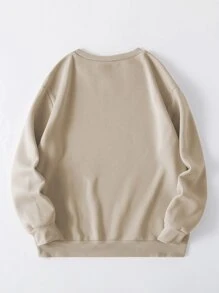 SHEIN EZwear Letter Graphic Thermal Lined Sweatshirt - Apricot - View 2