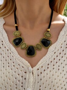 1 件時尚復古復古簡約幾何方形吊墜女式項鍊 - 彩色 - 查看 1