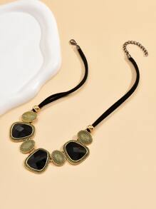 1 件時尚復古復古簡約幾何方形吊墜女式項鍊 - 彩色 - 查看 2