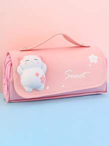 萌貓減壓筆袋大鉛筆盒便攜女生筆袋雙層書包卡哇伊文具筆袋 - 彩色 - 查看 2