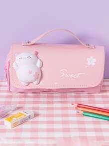 萌貓減壓筆袋大鉛筆盒便攜女生筆袋雙層書包卡哇伊文具筆袋 - 彩色 - 查看 5