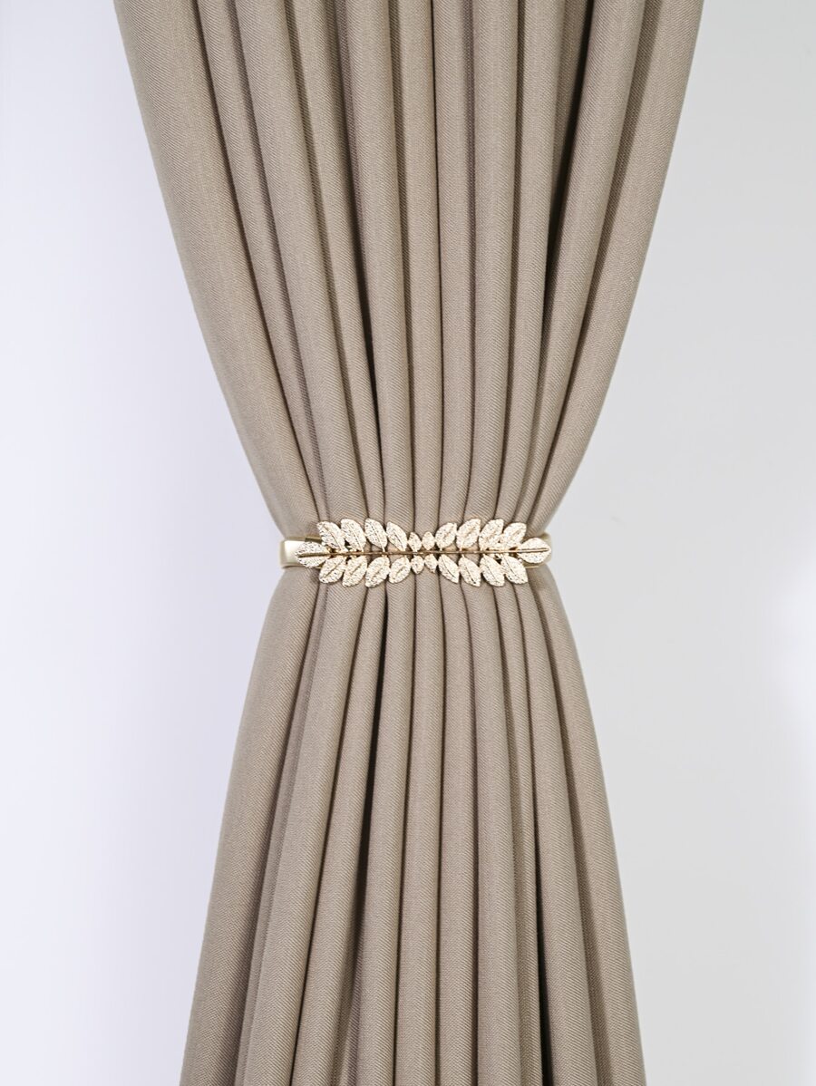 1pc Leaf Shaped Curtain Tieback, Gold Aluminum Alloy Curtain Buckle For Home Decor Gifts Birthday Graduation - Gold - View 1