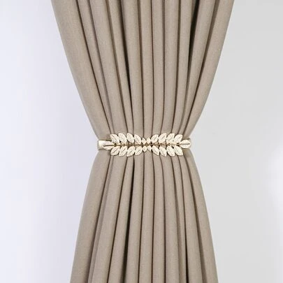 1pc Leaf Shaped Curtain Tieback, Gold Aluminum Alloy Curtain Buckle For Home Decor Gifts Birthday Graduation
