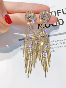 水鑽流蘇耳墜 - 金黃色 - 查看 1