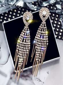 水鑽流蘇耳墜 - 金黃色 - 查看 2