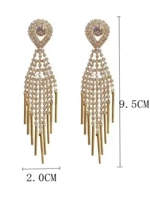 水鑽流蘇耳墜 - 金黃色 - 查看 3