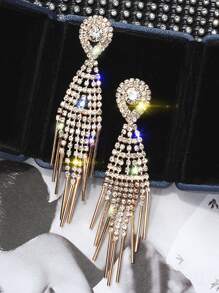 水鑽流蘇耳墜 - 金黃色 - 查看 4