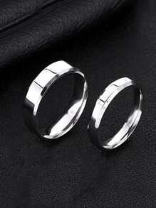 2入組時尚不銹鋼純平角伸斜邊情侶戒指 - 銀色 - 查看 1