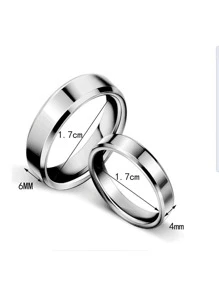 2入組時尚不銹鋼純平角伸斜邊情侶戒指 - 銀色 - 查看 4