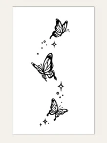 Pegatina de tatuaje, 1 hoja de tatuajes temporales con estampado de mariposa para mujeres, pegatinas de tatuaje para adultos, tatuaje realista de mariposa para mujeres y niñas - Negro - Ver 2