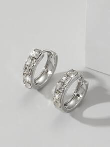 2pcs Rhinestone Decor Hoop Earrings