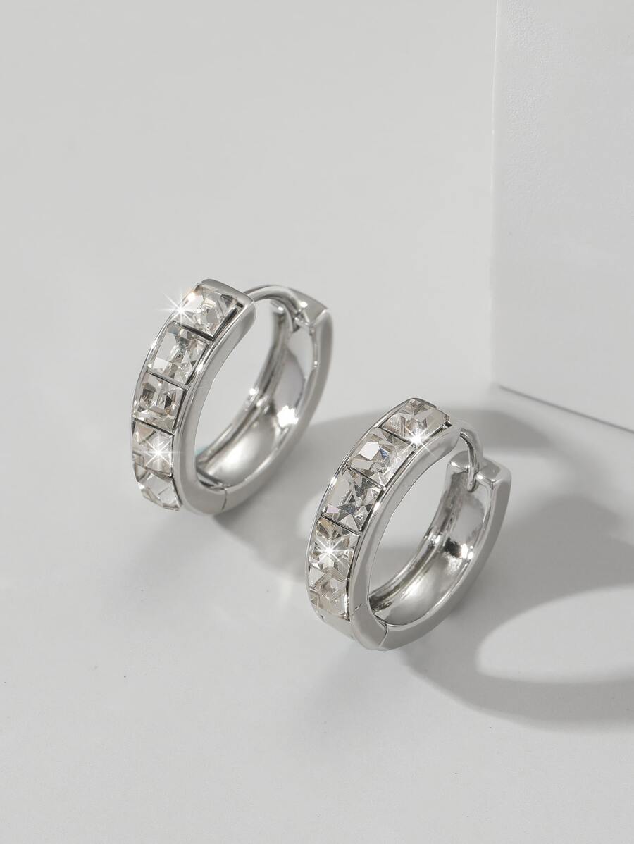 2pcs Rhinestone Decor Hoop Earrings
