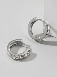 2pcs Rhinestone Decor Hoop Earrings