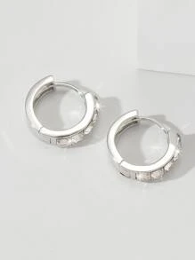 2pcs Rhinestone Decor Hoop Earrings