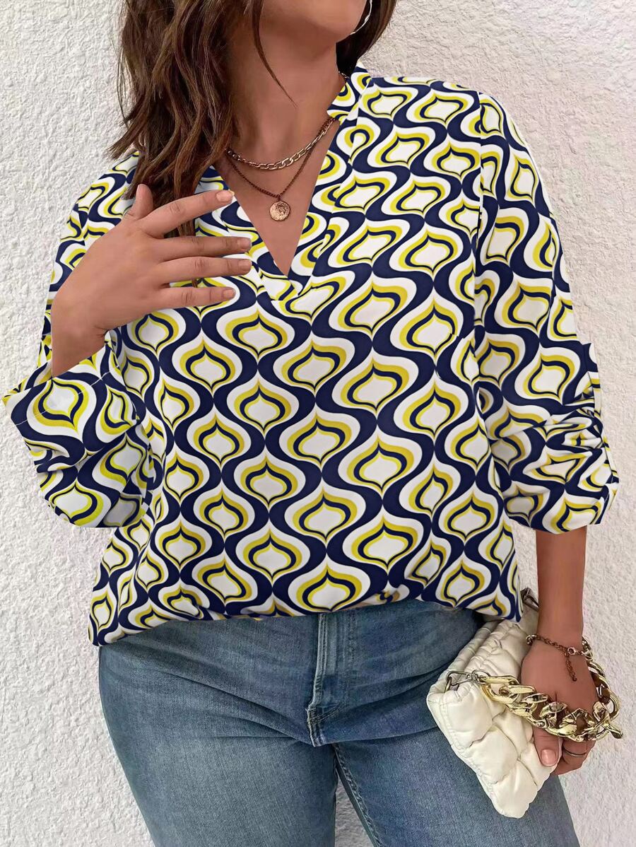 Flirla Áo sơ mi Plus Size Nút Tất cả trên in Giải trí - Nhiều màu - Xem 1