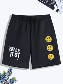 Manfinity Roghcode Men's Loose Fit Letter & Expression Printed Shorts With Drawstring Waist - Black - View 6