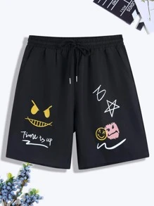 Manfinity Roghcode Nam Lỏng lẻo phù hợp Hoạt hình & Chữ in Quần short dây kéo - màu đen - Xem 7
