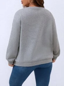 SHEIN LUNE Plus Letter Graphic Drop Shoulder Sweatshirt - Grey - View 2
