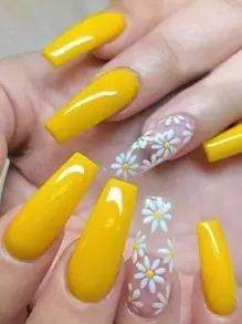 24pcs Long Coffin Shaped False Nails With 1 Nail File And 1 Jelly Glue - Multicolor - View 1