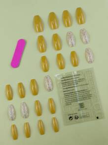 24pcs Long Coffin Shaped False Nails With 1 Nail File And 1 Jelly Glue - Multicolor - View 2