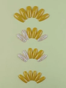 24pcs Long Coffin Shaped False Nails With 1 Nail File And 1 Jelly Glue - Multicolor - View 3