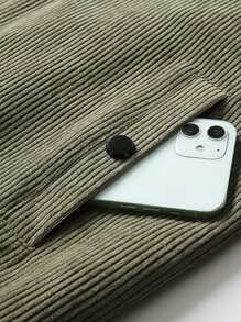 Manfinity Homme 寬鬆版型男士teddy衬里拼接细节拉链夹克 - 軍綠色 - 查看 3