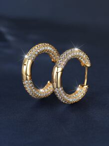 Bông tai hình vòng đính đá Zirconia - Vàng - Xem 2