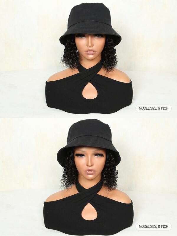 Short Kinky Curly Human Hair Wig With Hat Affordable Hair Replacement Wig Cheap Wig For Beginner