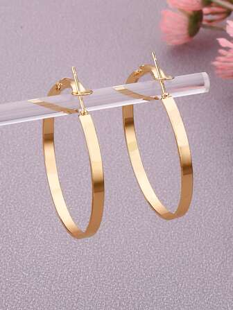 1 Pair Women's Fashion Gold & Silver Color Wide Circular Hoop Earrings