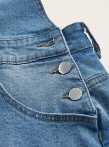 SHEIN EZwear Plus Flap Pocket Raw Hem Denim Dress - Medium Wash - View 4