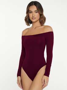 SHEIN BASICS 素色一字肩連身背心 - 紫紅色 - 查看 5