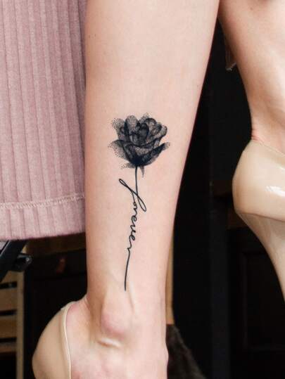 1张永恒之爱草本玫瑰图案防水防汗不反光纹身贴纸，韩版/Y2K风格