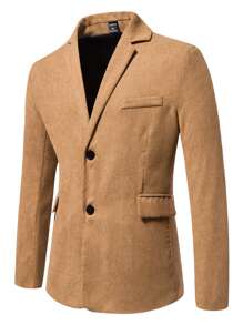 Calvornis Men Single Breasted Lapel Collar Blazer - Khaki - View 2