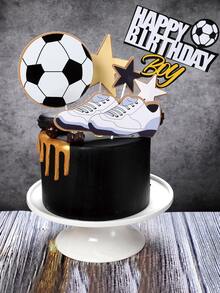 1 pieza Decoración de pastel fútbol de cumpleaños - Blanco y Negro - Ver 2