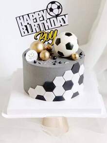 1 pieza Decoración de pastel fútbol de cumpleaños - Blanco y Negro - Ver 3
