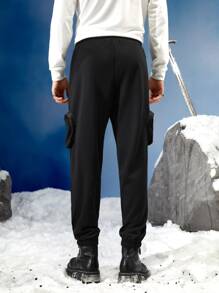Game of Thrones X SHEIN Men Letter Graphic Flap Pocket Drawstring Waist Joggers - Black - View 2