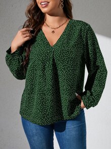 SHEIN Clasi 大碼波點圖案燈籠袖襯衫 - 墨綠色 - 查看 6