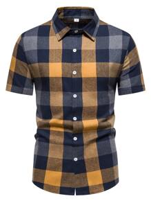 Manfinity Homme 男士隨機格紋印花前排扣襯衫 - 彩色 - 查看 5