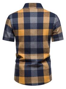 Manfinity Homme 男士隨機格紋印花前排扣襯衫 - 彩色 - 查看 2