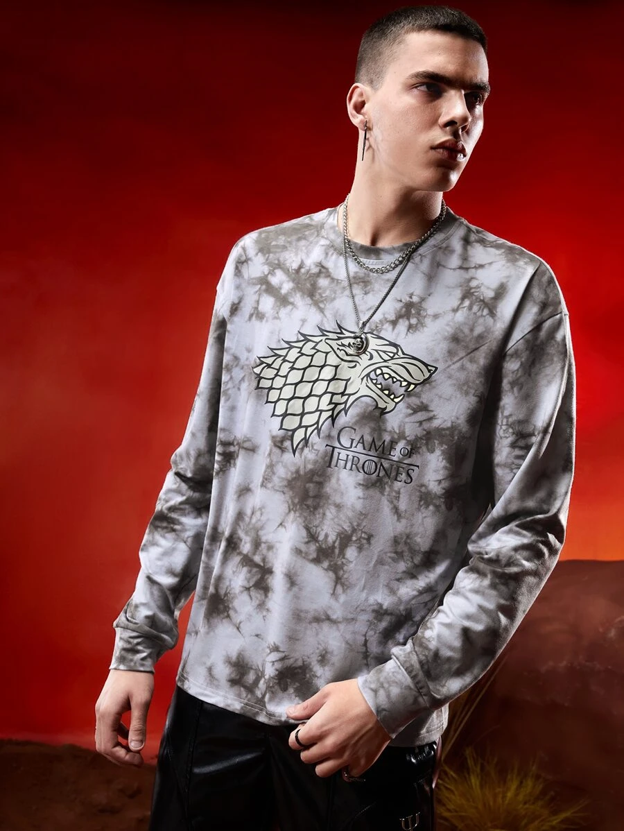 Game of Thrones X SHEIN Men Tie Dye Letter Graphic Tee - Multicolor - View 1