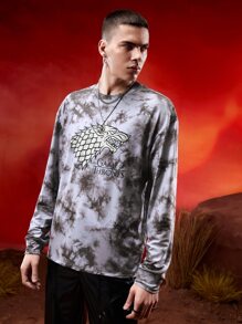 Game of Thrones X SHEIN Men Tie Dye Letter Graphic Tee - Multicolor - View 3