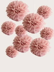 9pcs Tissue Paper Flower Ball,Baby Shower Birthday Party Decoration Paper Pom Pom,Handmade Hanging Paper Pom Pom Wedding Decoration - Baby Pink - View 6