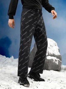 Game of Thrones X SHEIN Men Letter Graphic Straight Leg Jeans - Black - View 2