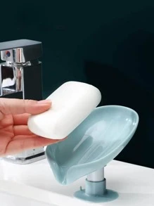 Caja de jabón en forma de hoja, soporte de jabón de drenaje, caja para baño, plato de jabón de ducha, placa de almacenamiento de esponja, bandeja de baño - Azul - Ver 1