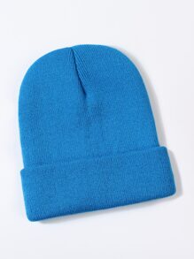 Letter Label Decor Beanie - Teal Blue - View 2
