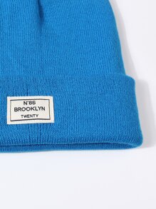 Letter Label Decor Beanie - Teal Blue - View 4