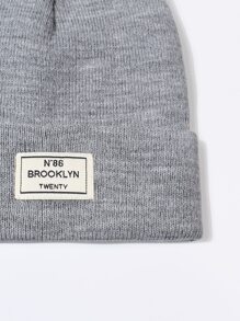 字母標籤細節翻邊豆豆帽 - 灰色 - 查看 3