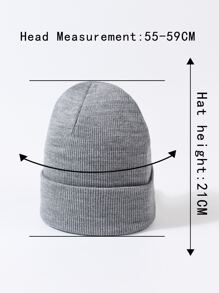 字母標籤細節翻邊豆豆帽 - 灰色 - 查看 4