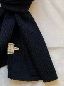 1入組女士素色針織長款圍巾,適用於日常穿著在秋天和冬天 - 黑色 - 查看 4